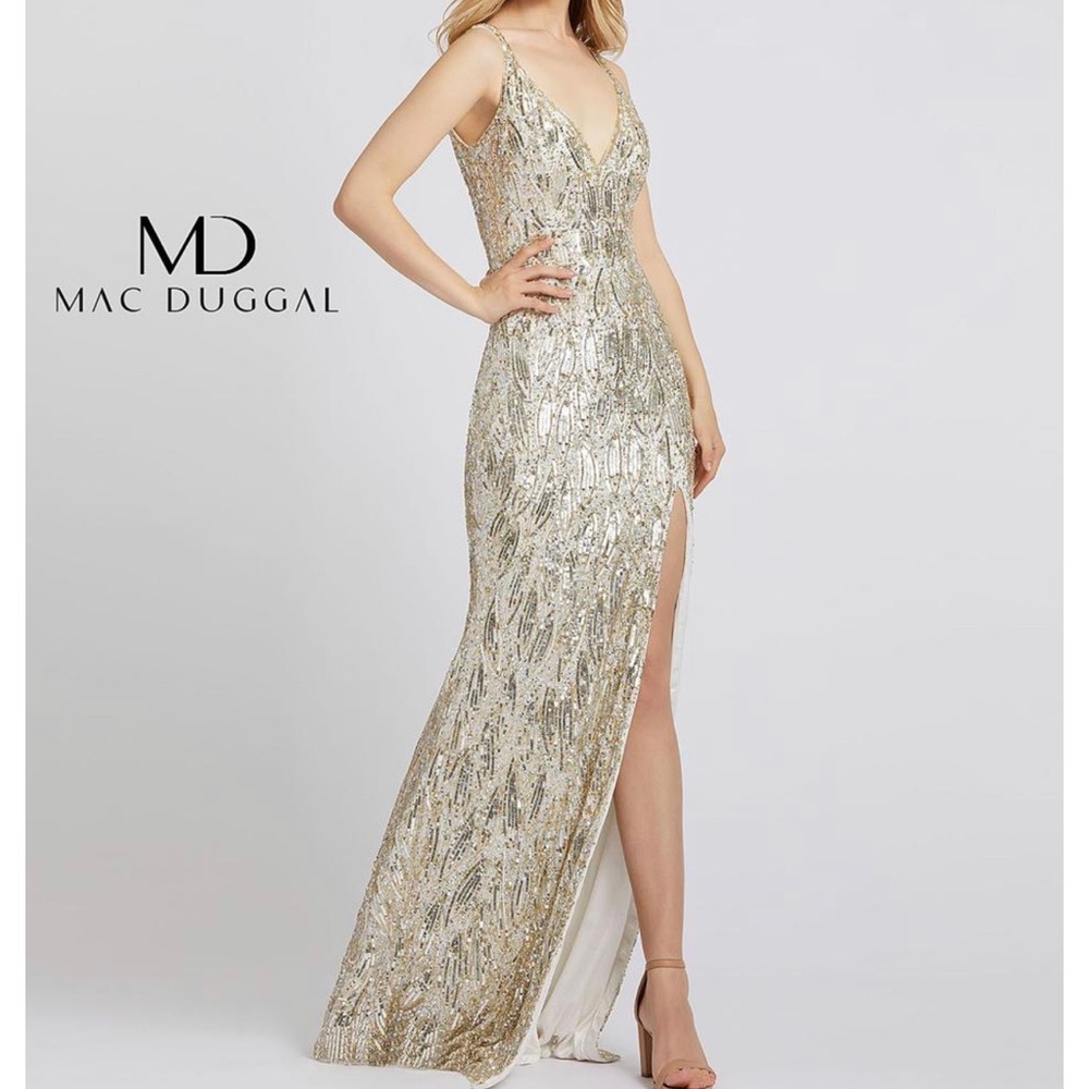 Sequin Cassandra stone 5018A Gown MAC DUGGAL Nude Gold for prom wedding party